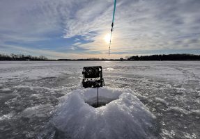 These days ice fishermen rely heavily on portable electronics. That is one reason a well-outfitted guide may a visitor’s best choice. (Photo: Richard Simms)