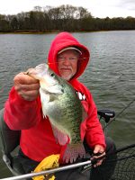 Author Steve McCadams pulled this bragging-sized slab from a brush pile 20 feet deep on his home water of Kentucky Lake in Tennessee. You can see he was using a hefty jig, plus a split shot to help get his lure down deep, and be able to better feel the structure he is fishing.