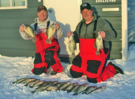 Chris Hanson (left and Jeff Borchardt pose with their limit catch of Upper Red Lake crappies in 2007.