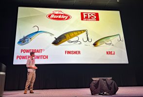Daniel Spengler, Berkley Senior Project Engineer, was just one of several Berkley scientific types on hand to introduce the company’s latest lure offerings to dozens of writers and professional anglers in a scientific symposium at the Houston NASA Science Museum. (Photo: Richard Simms)