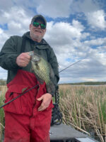 A beautiful male spawning black crappie caught in a maze of early season vegetation.