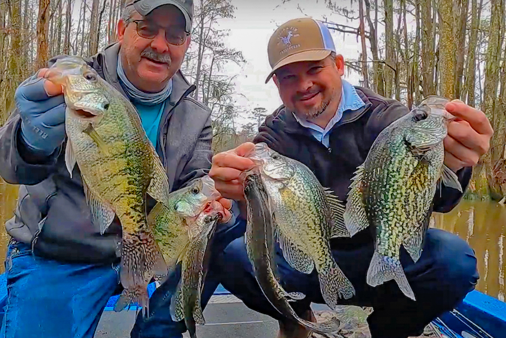 Tim Bye (left) and Keith Lusher with a few of the reasons crappie anglers should look closely at Louisiana’s Tchefuncte River.