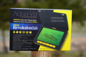 Anglers can view live video of fish under the surface of the water utilizing the Aqua-Vu camera. 