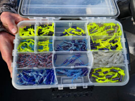 Alex Palmer’s tacklebox is filled with jigs that he made in his garage.