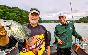 CrappieNOW Editor Capt. Richard Simms with a summertime, rainy-day, crappie from Chickamauga Lake. He says fishing with Capt. Scott Lillie is always crappie-catching adventure. (Photo: Terry Madewell)