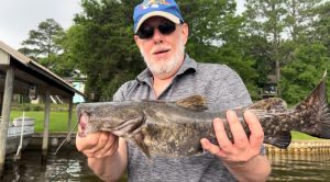 Ron Stallings, Director of Sales and Marketing for TTI Blakemore, holds proof that Barnett Reservoir has plenty of fun opportunities for catfish anglers as well. (Photo: Richard Simms) 