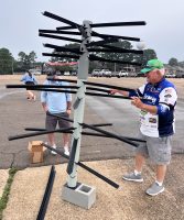 CrappieNOW Publisher Dan Dannenmueller (right) and Kris Mann, assemble one of Mossback Fish Habitat structures to be placed in Barnett Reservoir. (Photo: Richard Simms)