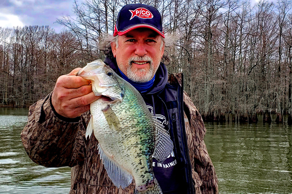 Outdoor journalist Ken Perrotte shows off a bragging-sized Lake Washington slab. But some say Lake Washington isn’t producing the numbers of crappie it once did.