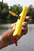 The Off Shore Mini planer board is a great match for crappie. The board will handle bait rigs, yet it’s small enough that a hooked crappie will cause the board to drift backwards. (Photo: Tim Huffman)