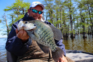 Billy Blakely, well-known guide for Blue Bank Resort, shows off a super-slab taken from amongst the forest of cypress trees on Tennessee’s Reelfoot Lake. (Photo: Richard Simms)