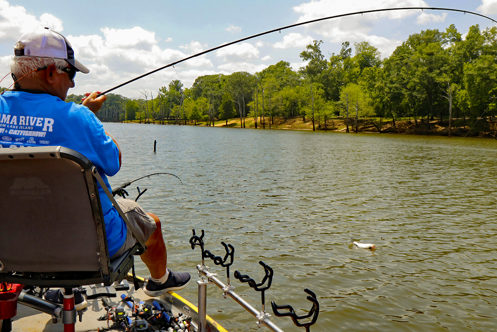Dan Dannenmueller prefers the stretch of a monofilament or copolymer line. He says bait movements are better and the line is easy to manage. (Photo: Tim Huffman)