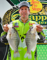 Crappie tournaments are popular at Grenada. Stewart displays two good fish taken during a Crappie Masters event. Fishing with his daughter, his overall best tournament weight at Grenada was 21.17-pounds for seven fish – meaning a 3-pound-plus average for each crappie. (Photo: Tim Huffman)