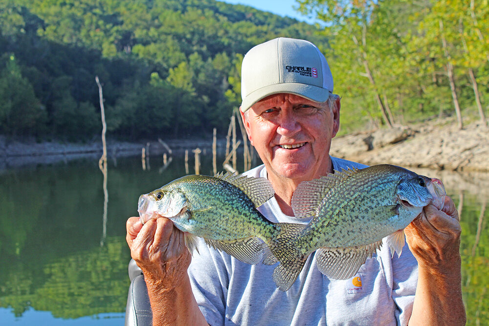 Check out the background and it is easy to see why Missouri’s Table Rock Lake holds great numbers of crappie. When the U.S. Army Corps of Engineers created the lake in 1958, it left all of the standing timber untouched. (Photo: Richard Simms)