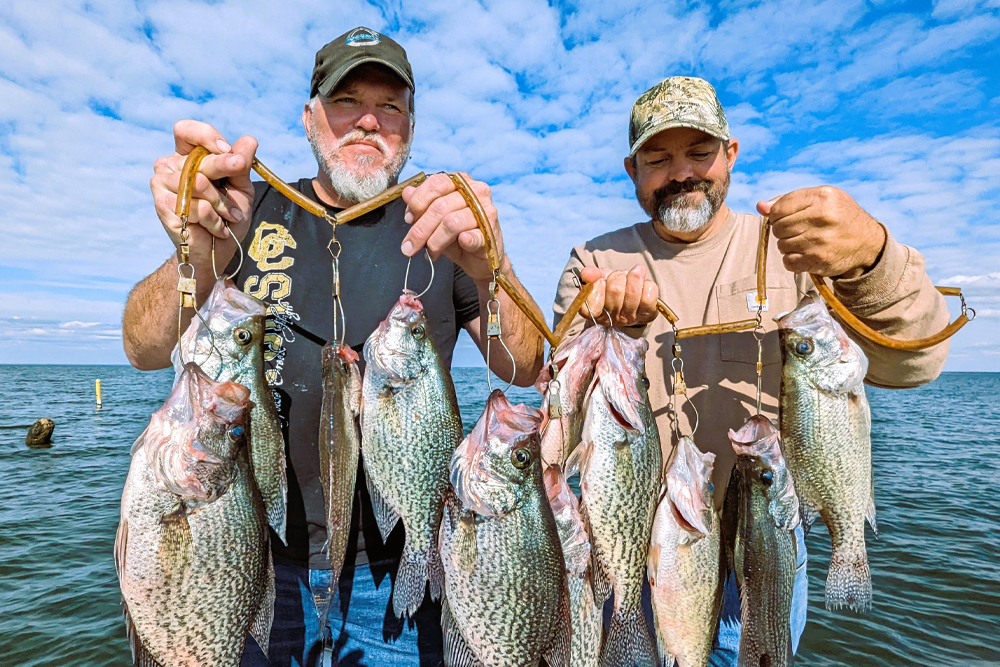 Stacey Weatherford and Kevin Davis heft a stringer of slab crappie