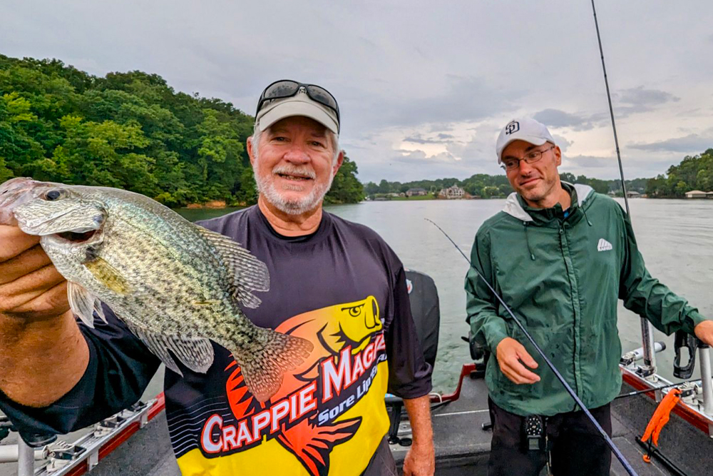 CrappieNOW Editor Richard Simms (left) and Scenic City Fishing Charters guide, Capt. Scott Lillie, with proof positive foul weather days can often be the best fish producers. (Photo: Terry Madewell)