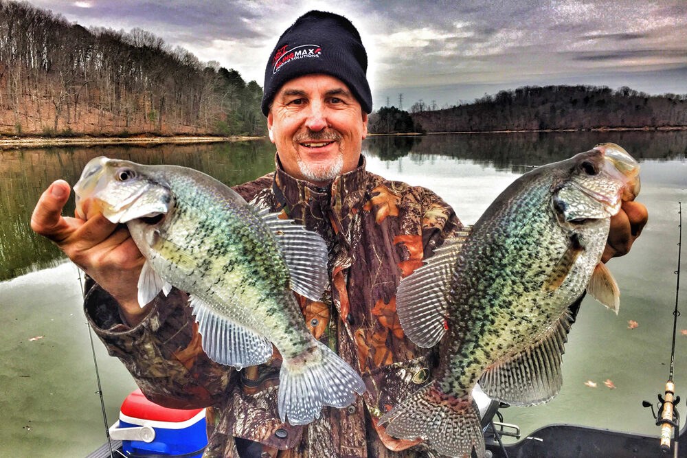 Ed McCoy shows off two good reasons it might never be too early to start longline trolling for crappie – at least anywhere the water isn’t frozen. (Photo: Richard Simms, CrappieNOW Editor)