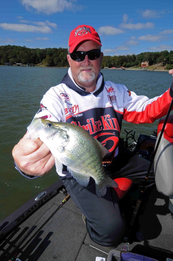 Five electronics units strategically mounted on his boat allows Tim Blackley to find crappie hot spots and stay on top of the fish. His results are good.