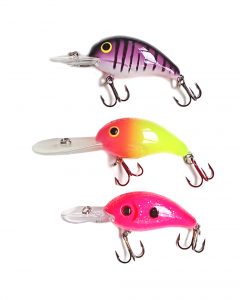 Bandit crankbaits are popular choices for longline trolling. The top and bottom are 200-series. The middle is a deeper-running 300-series. (Photo: Tim Huffman)
