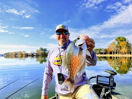 Pitts shows off a healthy black crappie caught spider rigging a drop shot. It’s no exaggeration when they say Alabama crappie are built different. There’s a 12-13 in. fish and then there’s a 12-13 in. fish with shoulders.