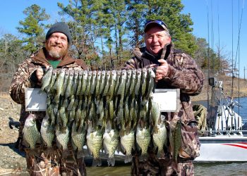 A late-winter fishing trip on Arkansas’ DeGray Lake often produces big stringers of good-eating crappie for anglers like Keith Sutton and Alex Hinson.