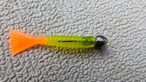 The Guppy Gobbler can be rigged Mermaid style with the tail flat as shown. Or turn it 90 degrees, where the tail is vertical, and fish the Guppy Gobbler minnow style (Photo: Terry Madewell | Lure of the Month)