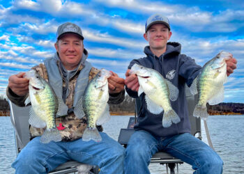 T.J. Palmer (left) and his son Alex catch big crappies