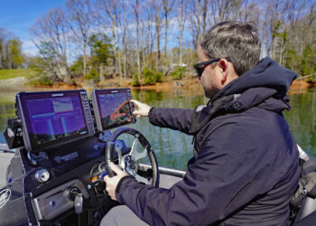 One advantage of a touchscreen fishfinder is being able to use it more easily when driving down the lake. | Electronics by Wiegmann