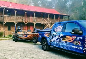 Here it is parked in front of the Holmes Bend Marina Lodge, but there is obviously no mistaking the BrushpileFishing.com truck as it is rolling down the road. (Photo: Madalyn Roberts)
