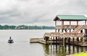 Hundreds of docks provide floating crappie havens all around southeast Arkansas’ Lake Chicot. This one at the Lake Village Welcome Center on Highway 65 has sunken brushpiles around it that can be targeted by anglers on top of the dock or fishing beside it from a boat. (Photo: Keith Sutton)Hundreds of docks provide floating crappie havens all around southeast Arkansas’ Lake Chicot. This one at the Lake Village Welcome Center on Highway 65 has sunken brushpiles around it that can be targeted by anglers on top of the dock or fishing beside it from a boat. (Photo: Keith Sutton)