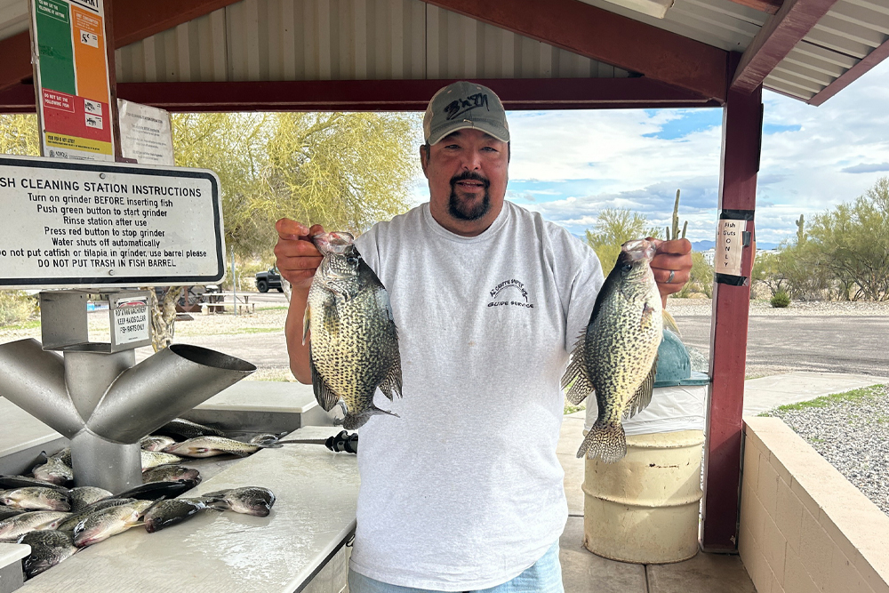 Dropping a 1/8-ounce jig in front of a desert reservoir slab crappie has been a specialty of Randy Howton. His love for crappie fishing and taking others out started after the passing of his father and many hours dedicated to perfecting his skills with live imaging sonar.
