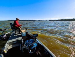 Outlaw said to work ledges in deep water because that's where the water clears first.