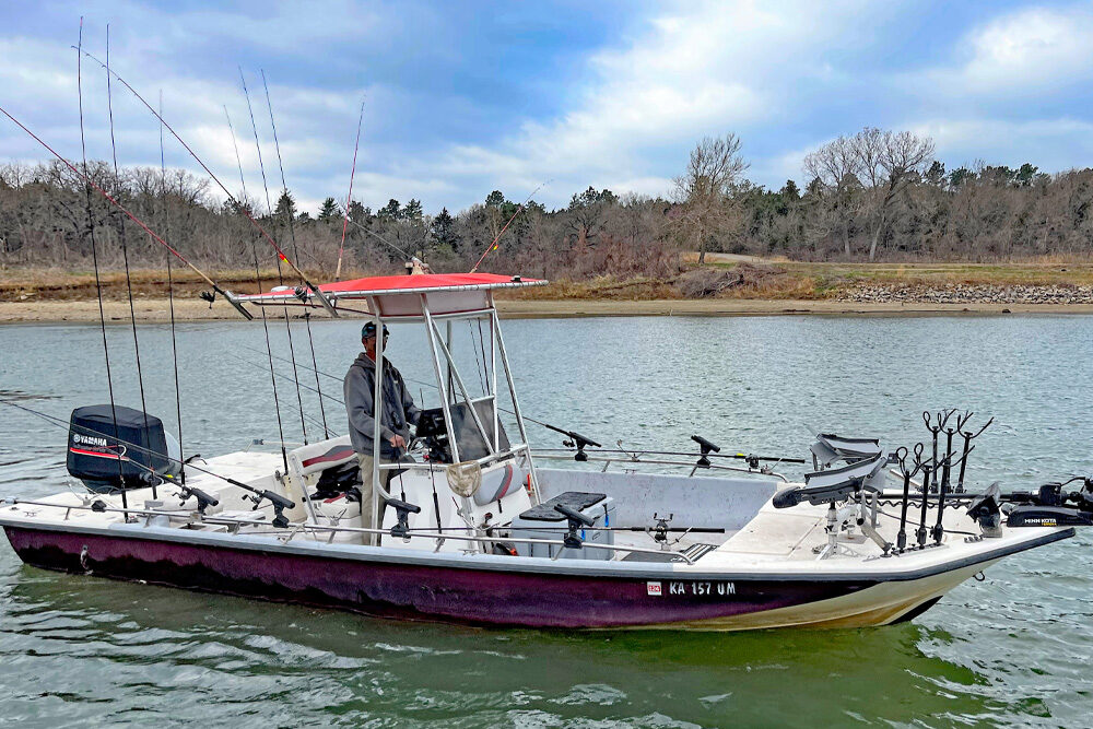 The 24-foot Blue Wave bay boat is rigged
