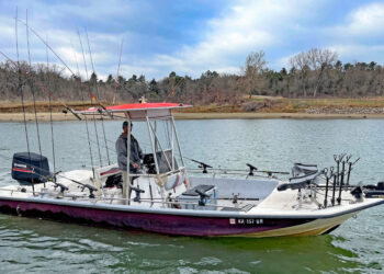 The 24-foot Blue Wave bay boat is rigged