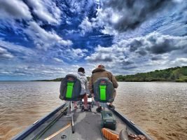 These days it is very common to see crappie anglers rarely looking up as they sit hunkered over their forward-facing sonar screens, staring intently as they hunt down crappie. (Photo: Richard Simms)