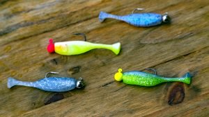 The basic profile of the NanoSwim is a shad body with a wedge-shaped tail that generates a unique swimming action. (Photo: Jason Sealock)