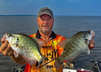 Steve Brown holding crappie on Ross Barnett Reservoir