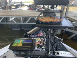 A typical Cornfield mount set-up for a Garmin Livescope and depth finder. (Photo: Richard Hines)