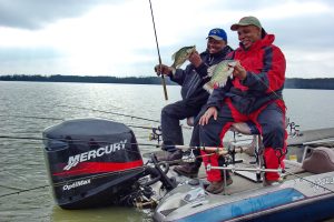 Spider rigging with multiple rods is an effective way to cover water and locate scattered crappie during the active feeding period ahead of an approaching fall cold front.