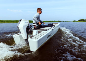 The newly-released Mecury Avator electric outboards are faster and more efficient than previously releases. They also integrate with a smartphone App that allows the operator a wide variety of functions, including the ability to easily monitor battery life and range. (Photo courtesy Mercury Marine)