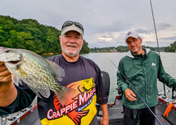 CrappieNOW Editor Richard Simms (left) and Scenic City Fishing Charters guide, Capt. Scott Lillie, with proof positive foul weather days can often be the best fish producers. (Photo: Terry Madewell)