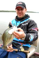 Josh Gowan with a Reelfoot crappie. On overcast days, anglers should consider a little more color in jigs while staying with neutral colors on sunny days. (Photo by Richard Hines)