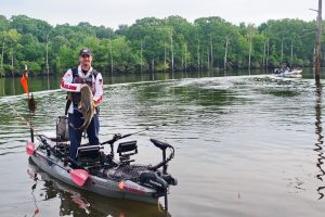 Kayak angler Josh Welch shows off a nice flathead caught where the Alabama River flows into Jackson Lake. These waters deliver steady action for anglers who love a quiet day with plenty of bites.