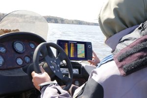 Taking time to use electronics will lead to more fish-per-hour. Don’t be anxious and skip this step. You’ll learn more about the area where you are fishing, find spots for waypoints, and learn the best places to fish. (Photo: Tim Huffman)